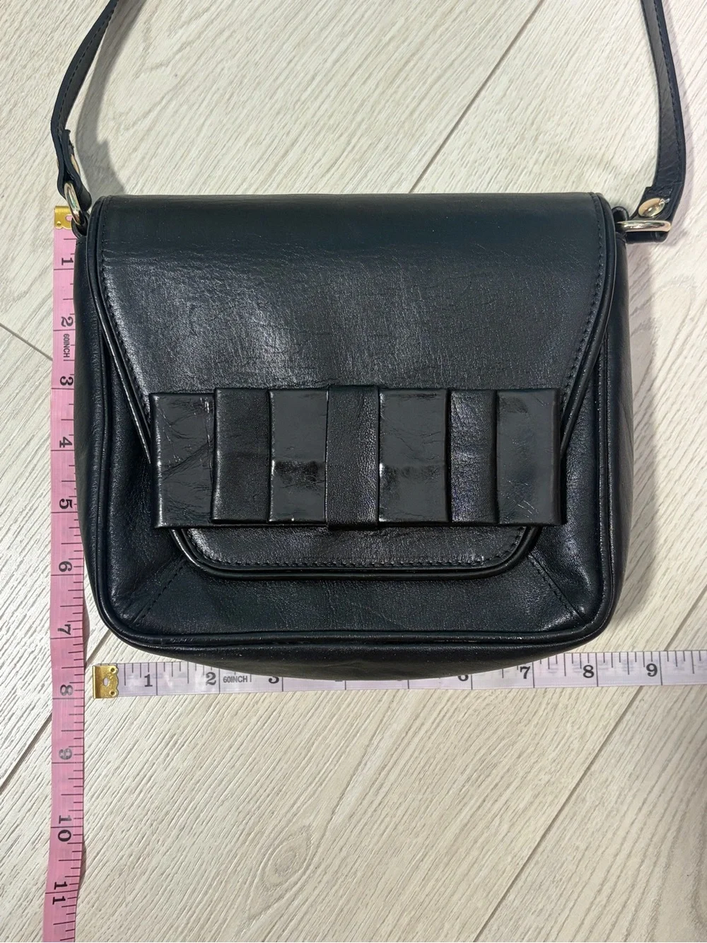 John Galliano Black Leather Bow Shoulder Bag One Size